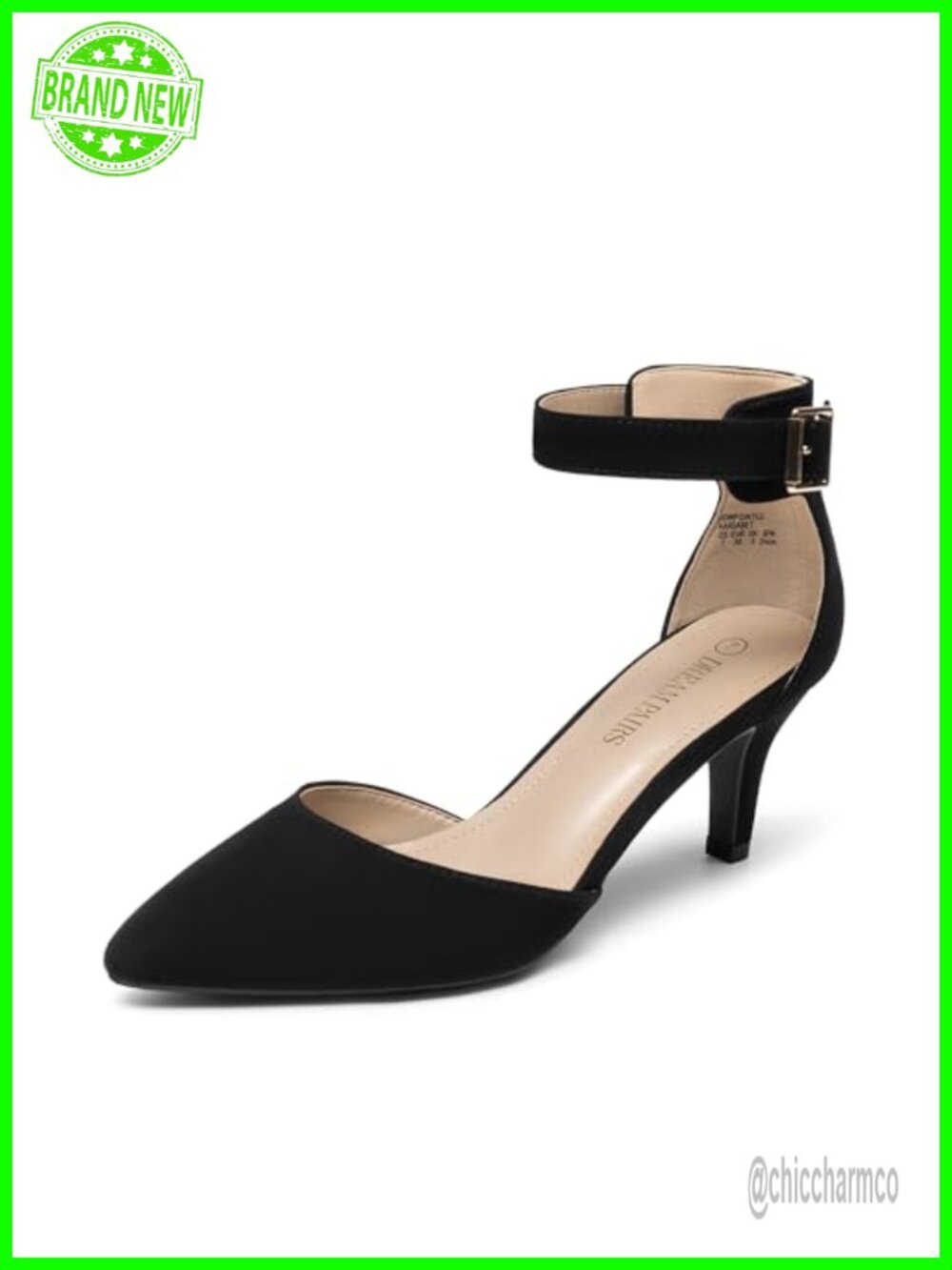 Kitten Heels Ankle Strap Pumps Faux Leather Low Heels Dress Shoes Women's